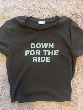 Garage Black Tee with Silver 'Down For The Ride' Text